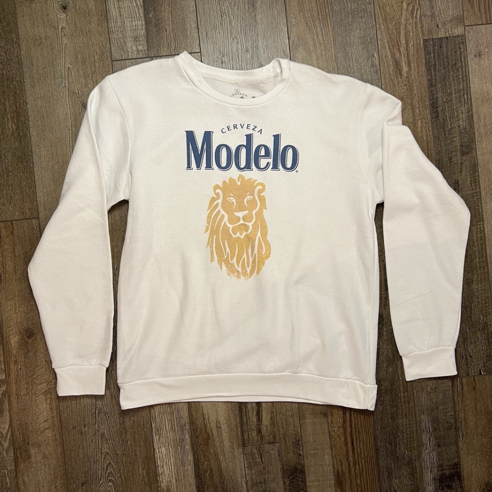 Modelo Cerveza Mens Sweatshirt Lion Graphic White Size Large New